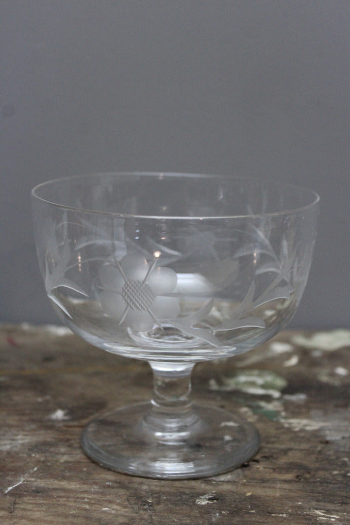 Vintage Etched Glass Jug & Stemmed Bowl - Kernow Furniture