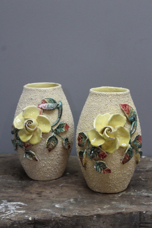 Pair Majolica Sand Glazed Vase - Kernow Furniture