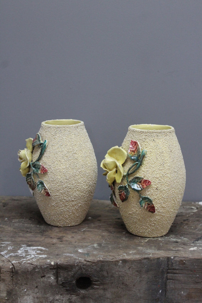 Pair Majolica Sand Glazed Vase - Kernow Furniture