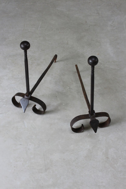 Pair Arts & Crafts Iron Fire Dogs - Kernow Furniture