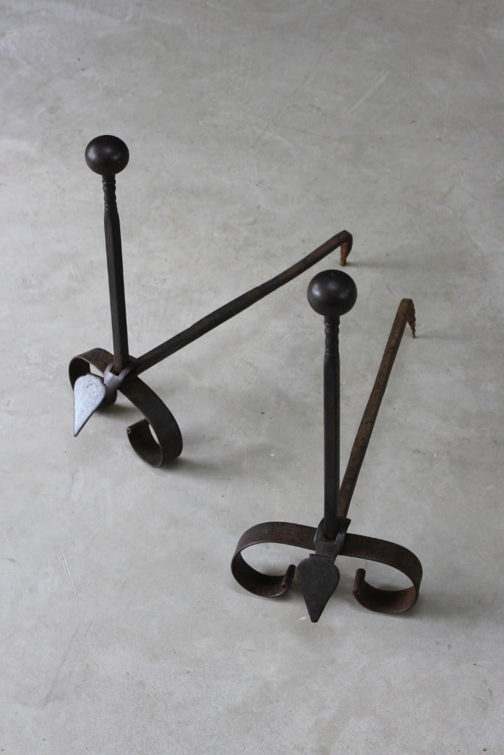 Pair Arts & Crafts Iron Fire Dogs - Kernow Furniture