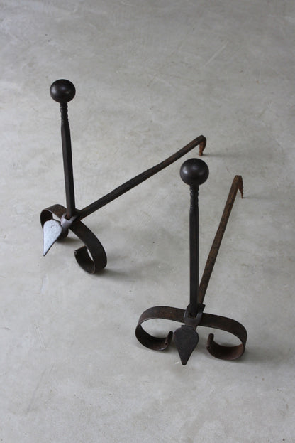 Pair Arts & Crafts Iron Fire Dogs - Kernow Furniture