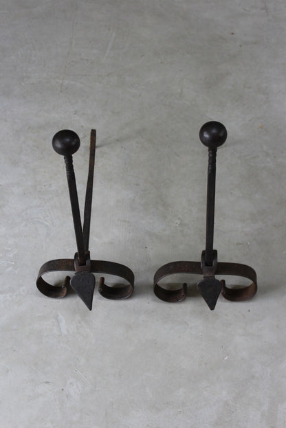 Pair Arts & Crafts Iron Fire Dogs - Kernow Furniture