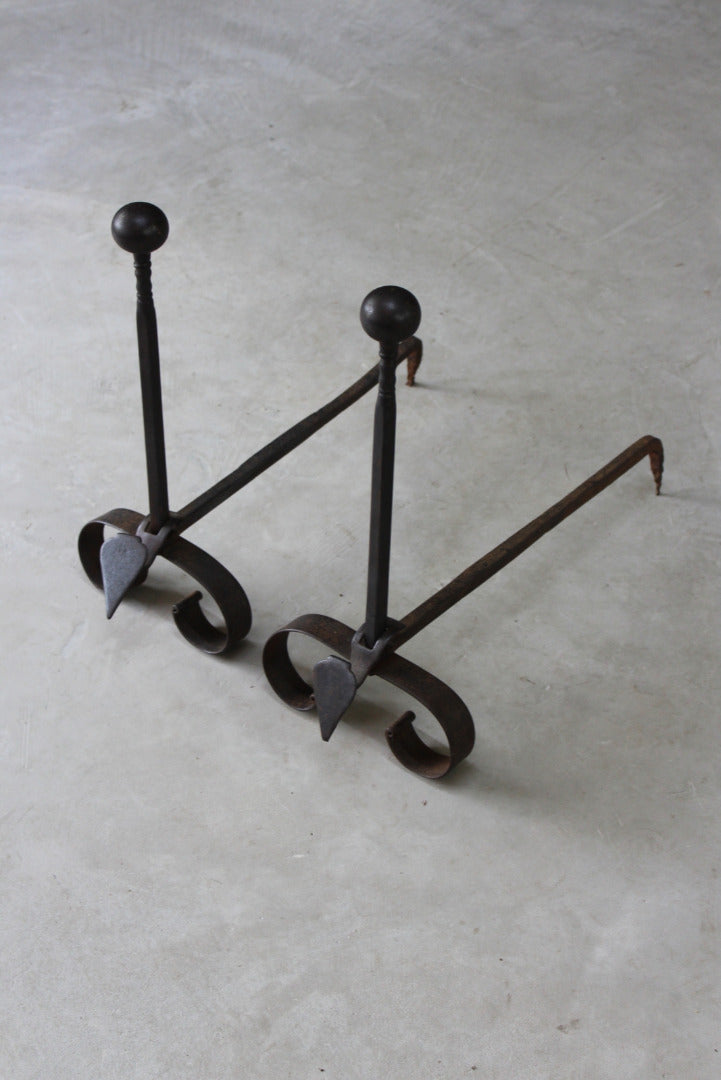 Pair Arts & Crafts Iron Fire Dogs - Kernow Furniture