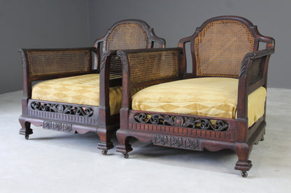 Pair Bergere Cane Armchairs - Kernow Furniture