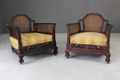 Pair Bergere Cane Armchairs - Kernow Furniture