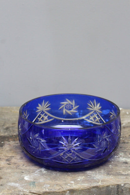 Blue Cut Glass Bowl - Kernow Furniture