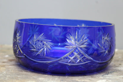 Blue Cut Glass Bowl - Kernow Furniture