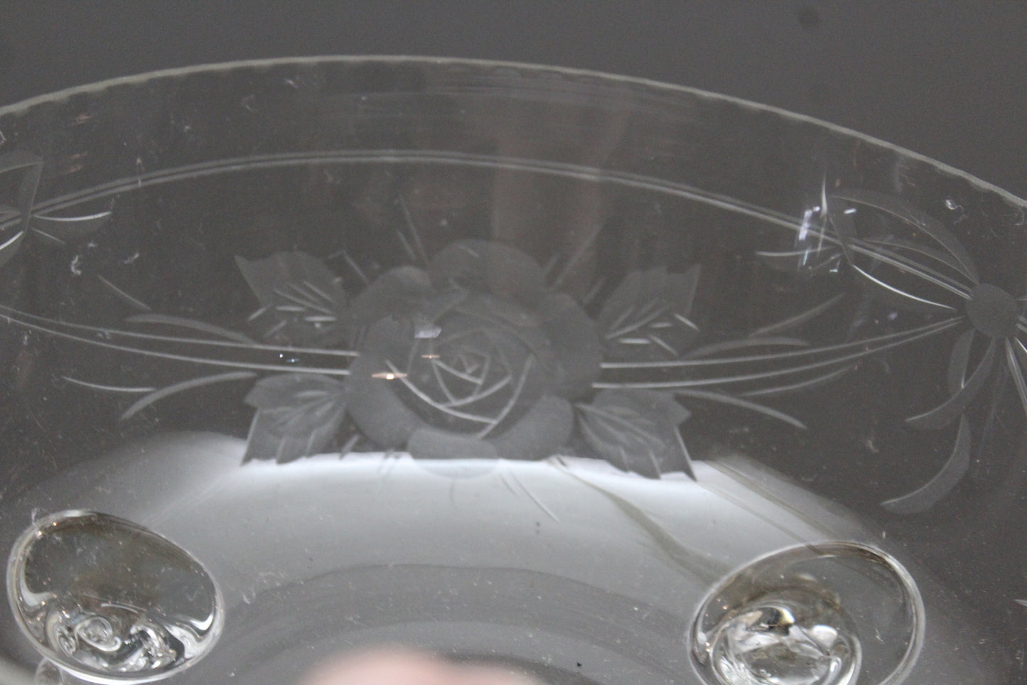 Vintage Etched Glass Rose Bowl - Kernow Furniture