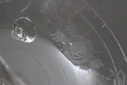 Vintage Etched Glass Rose Bowl - Kernow Furniture