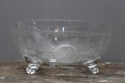 Vintage Etched Glass Rose Bowl - Kernow Furniture