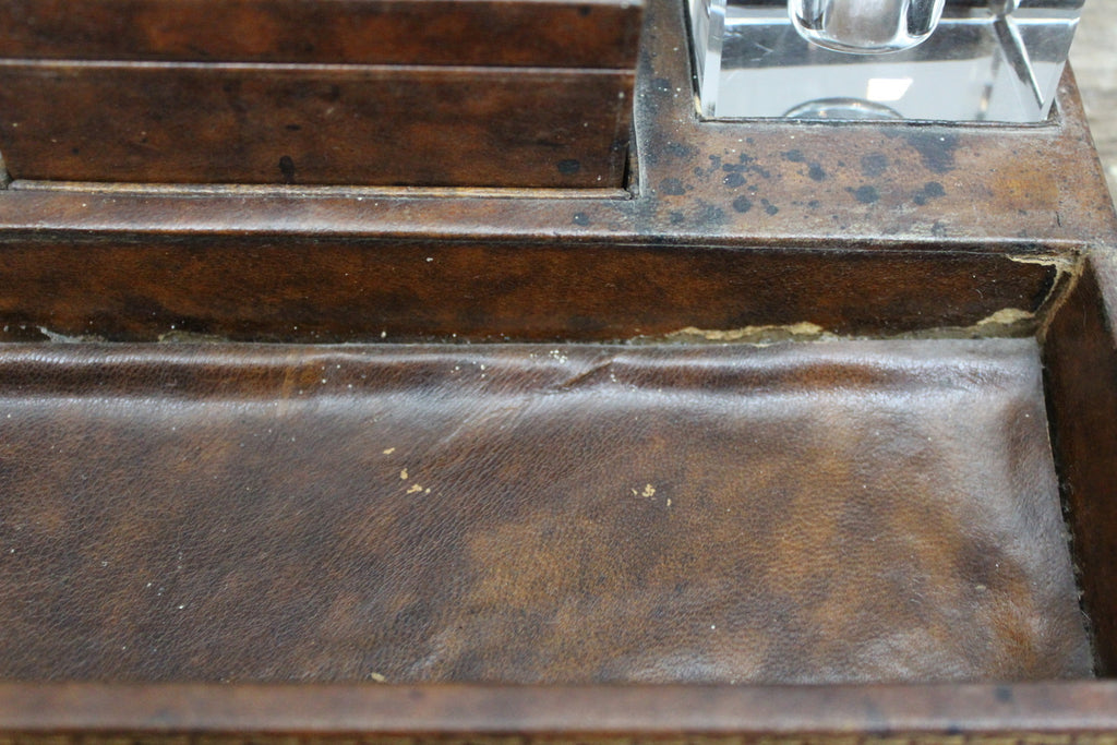 Brown Leather Desk Tidy - Kernow Furniture