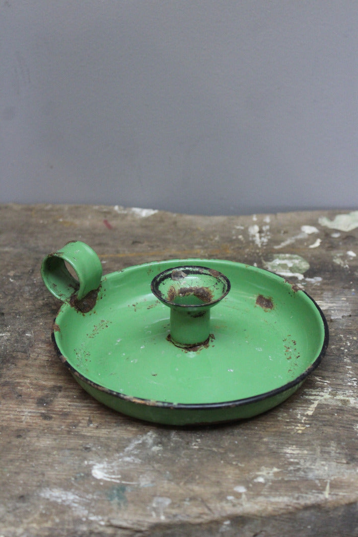 Vintage Green Enamel Candle Holder - Kernow Furniture