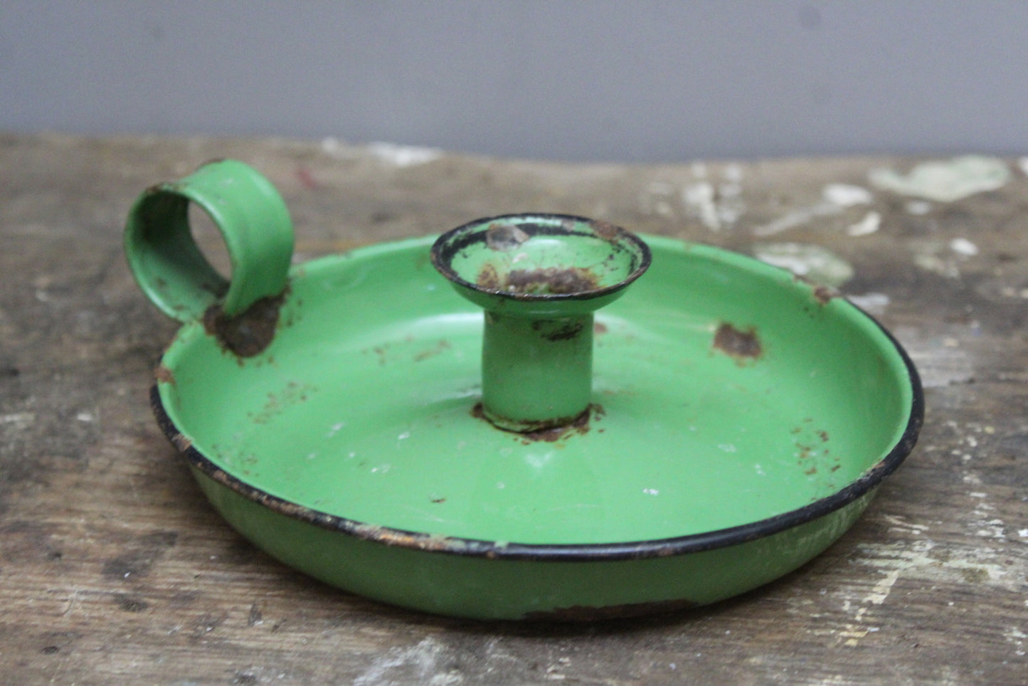 Vintage Green Enamel Candle Holder - Kernow Furniture