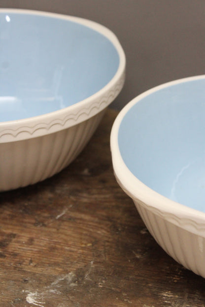 Pair Blue & White Vintage T G Green Mixing Bowls - Kernow Furniture