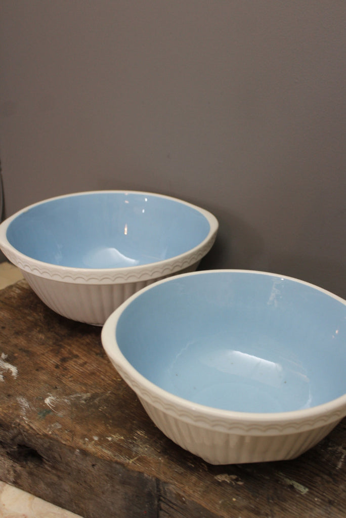 Pair Blue & White Vintage T G Green Mixing Bowls - Kernow Furniture