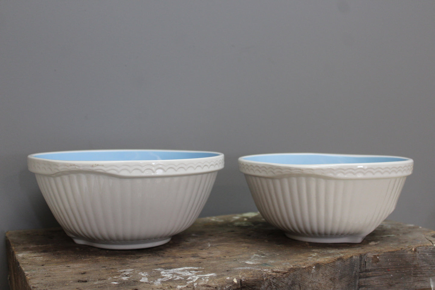 Pair Blue & White Vintage T G Green Mixing Bowls - Kernow Furniture