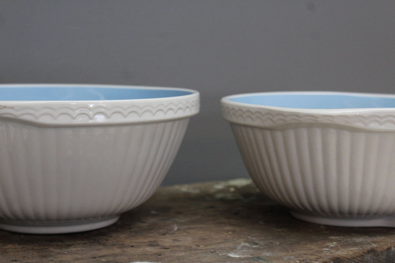 Pair Blue & White Vintage T G Green Mixing Bowls - Kernow Furniture