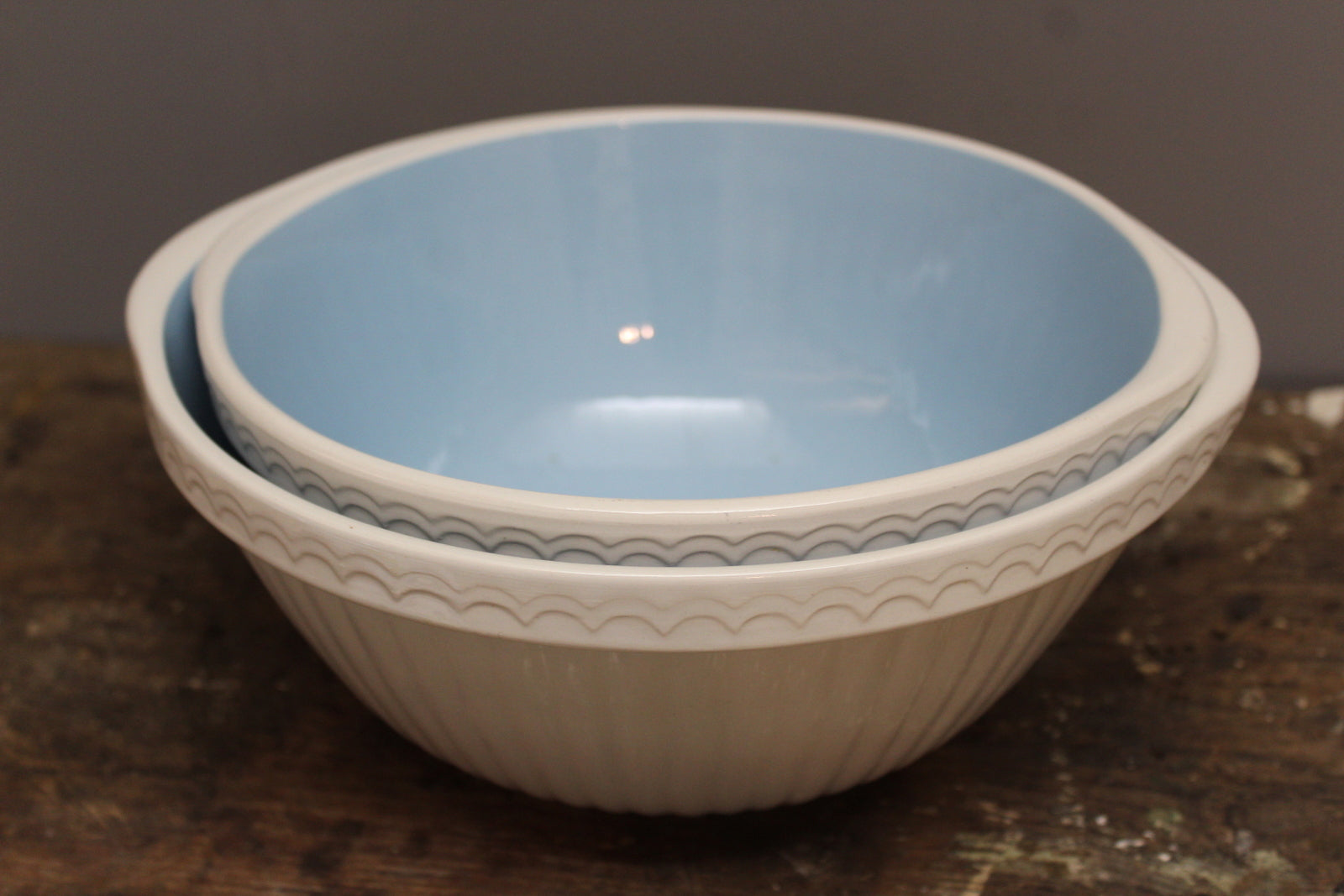 Pair Blue & White Vintage T G Green Mixing Bowls - Kernow Furniture