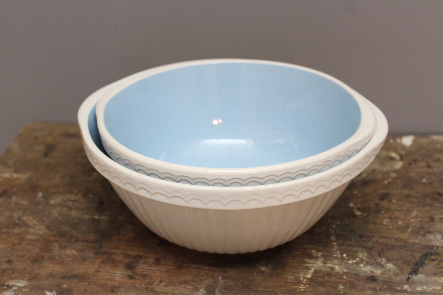 Pair Blue & White Vintage T G Green Mixing Bowls - Kernow Furniture