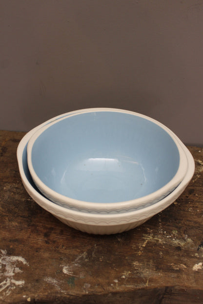 Pair Blue & White Vintage T G Green Mixing Bowls - Kernow Furniture