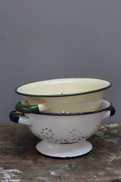 Pair Vintage Enamel Colanders - Kernow Furniture