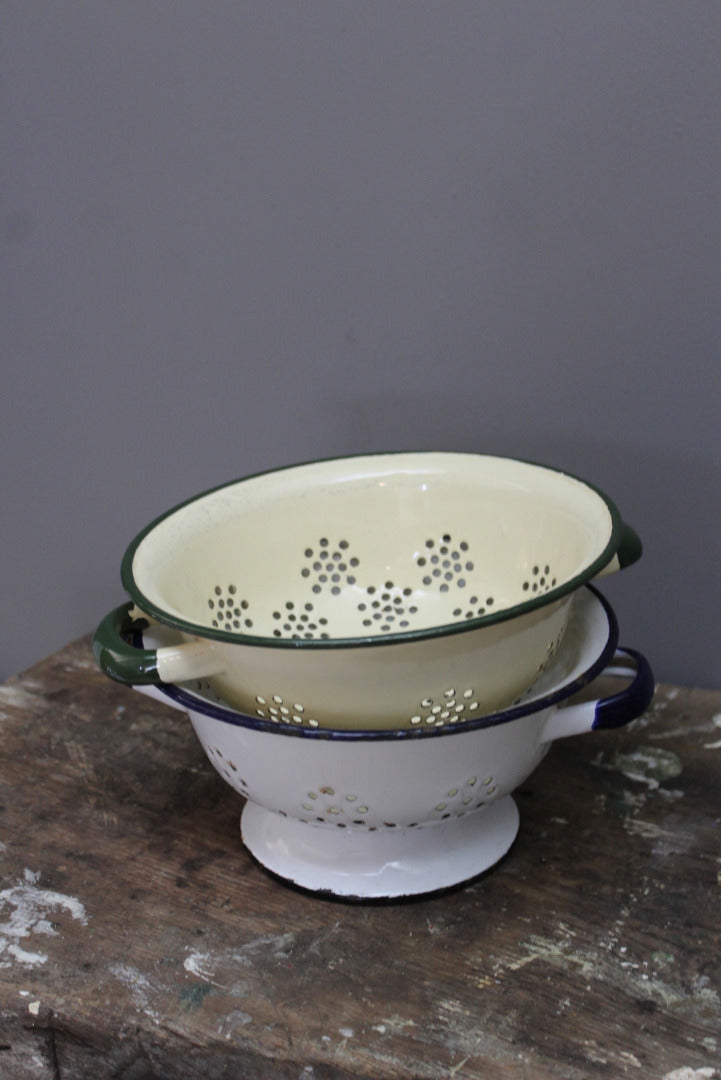 Pair Vintage Enamel Colanders - Kernow Furniture