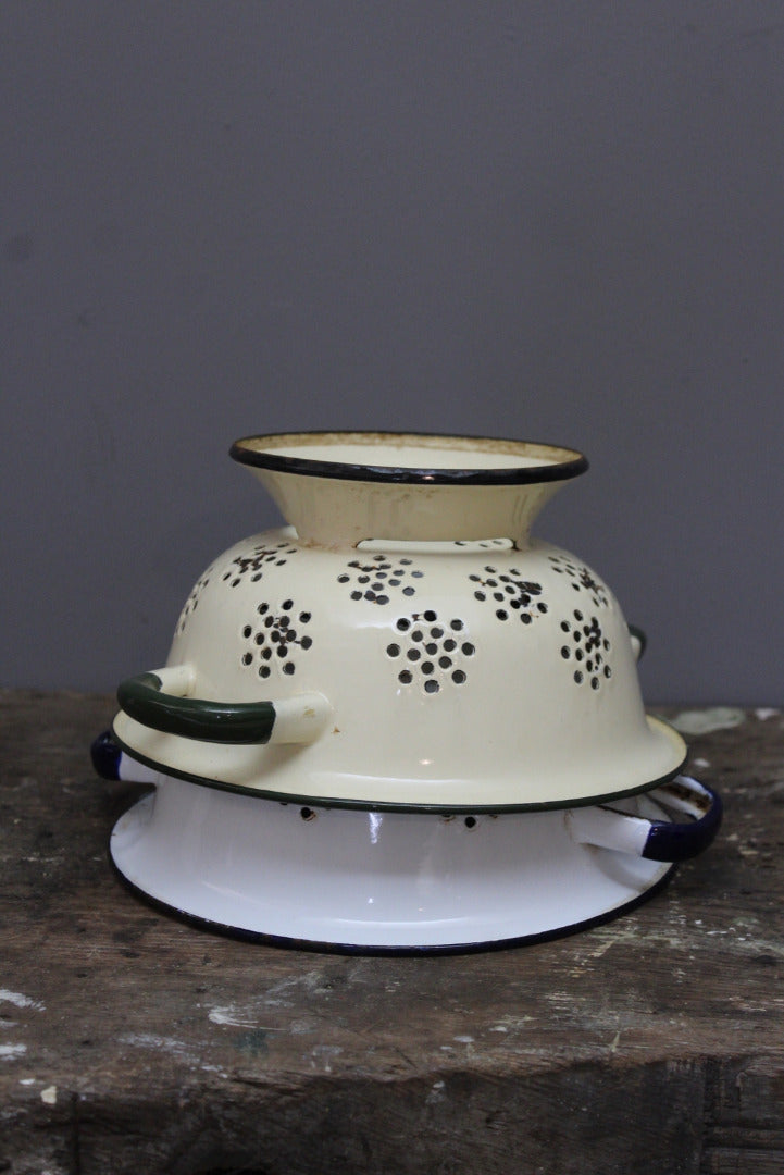 Pair Vintage Enamel Colanders - Kernow Furniture