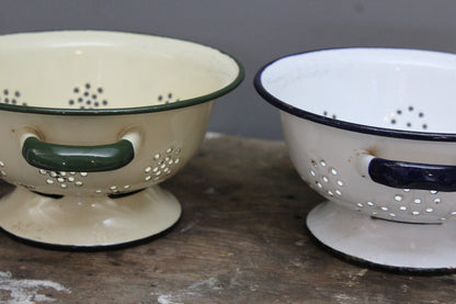 Pair Vintage Enamel Colanders - Kernow Furniture