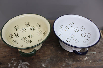 Pair Vintage Enamel Colanders - Kernow Furniture