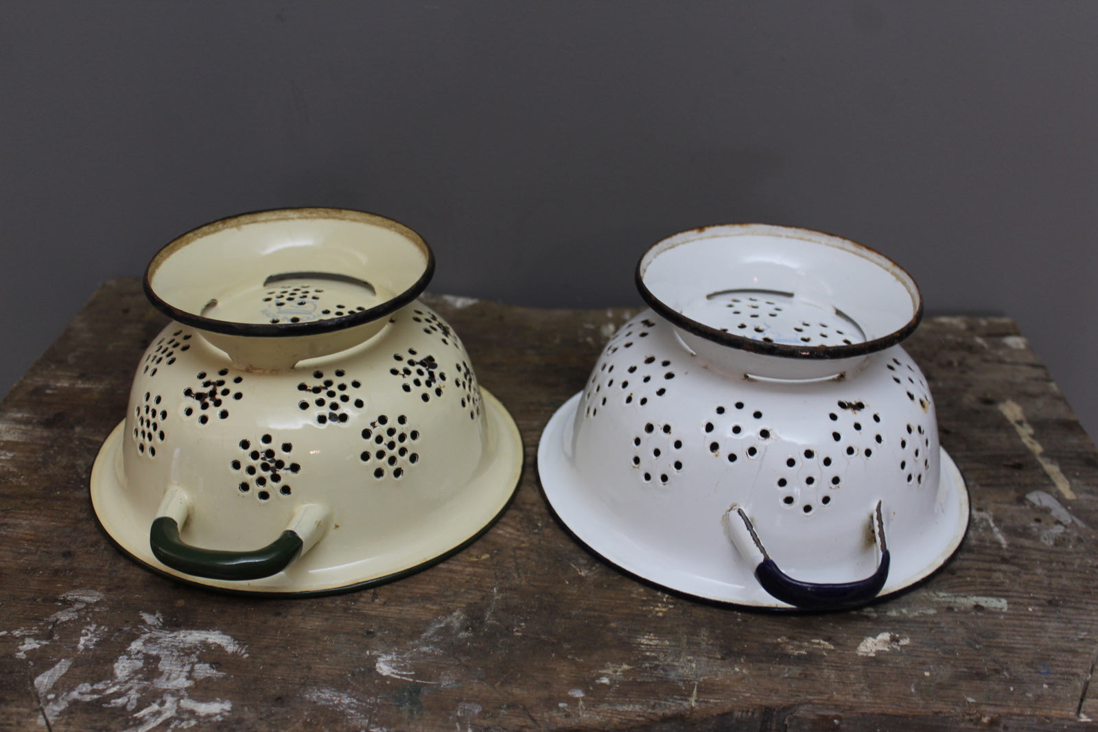 Pair Vintage Enamel Colanders - Kernow Furniture