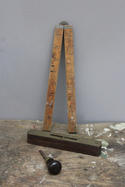 Boxwood Measure & Vintage Spirit Level - Kernow Furniture