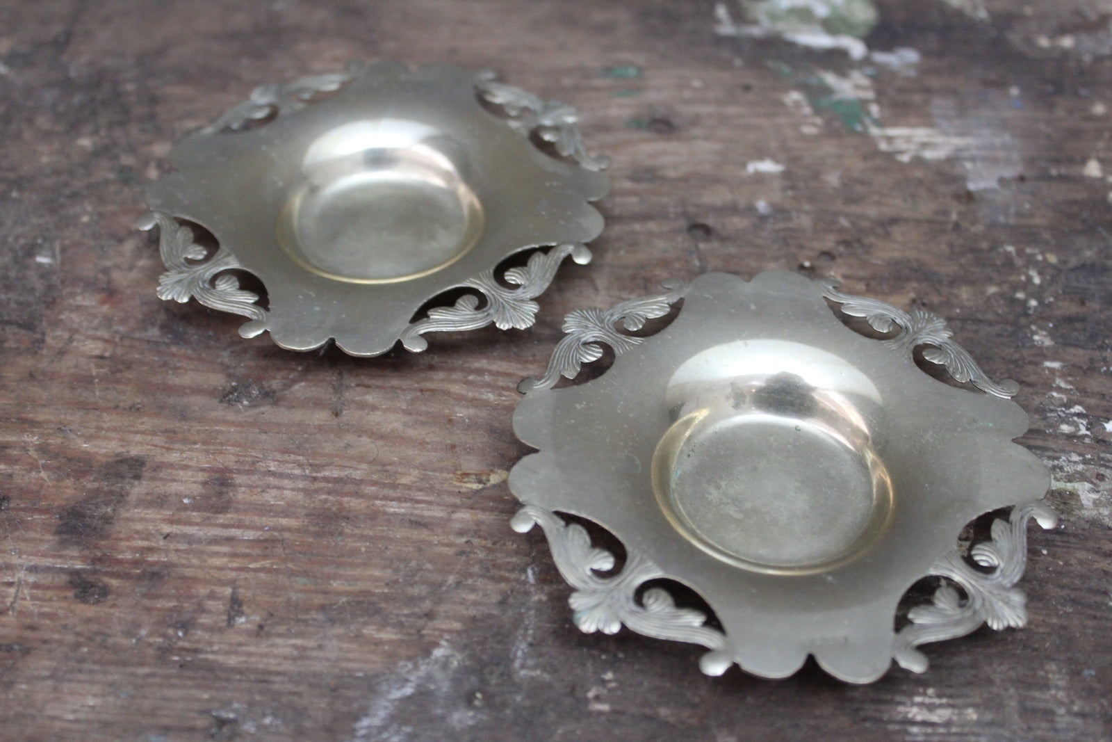 Pair Vintage Pierced Brass Pin Dishes - Kernow Furniture