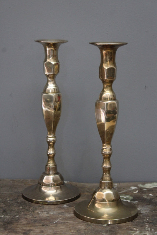 Pair Brass Candlesticks - Kernow Furniture
