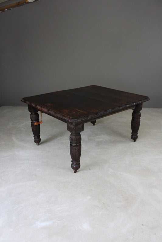 Victorian Carved Oak Extending Dining Table - Kernow Furniture