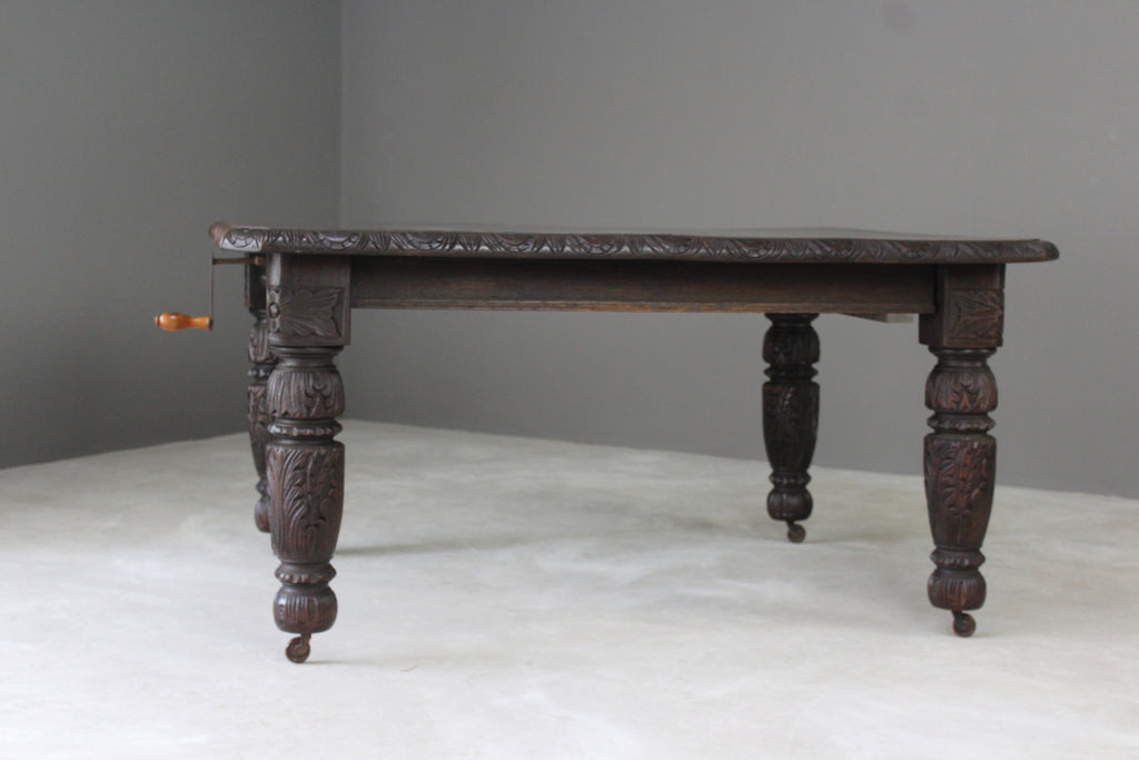 Victorian Carved Oak Extending Dining Table - Kernow Furniture