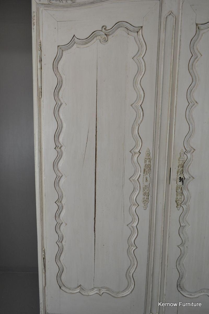 Large Antique French White Shabby Chic Armoire - Kernow Furniture