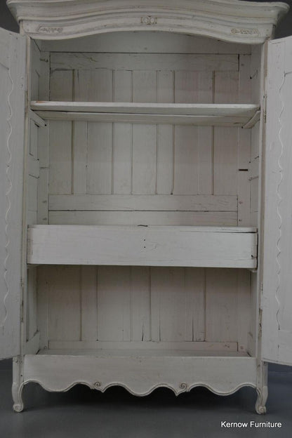 Large Antique French White Shabby Chic Armoire - Kernow Furniture