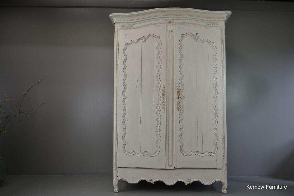 Large Antique French White Shabby Chic Armoire - Kernow Furniture