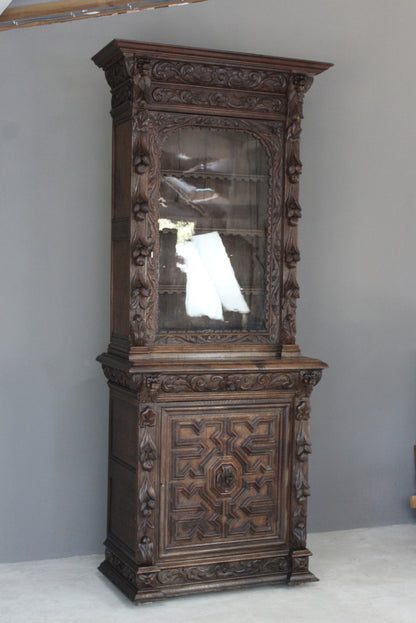 Antique Victorian Oak Display Cabinet - Kernow Furniture