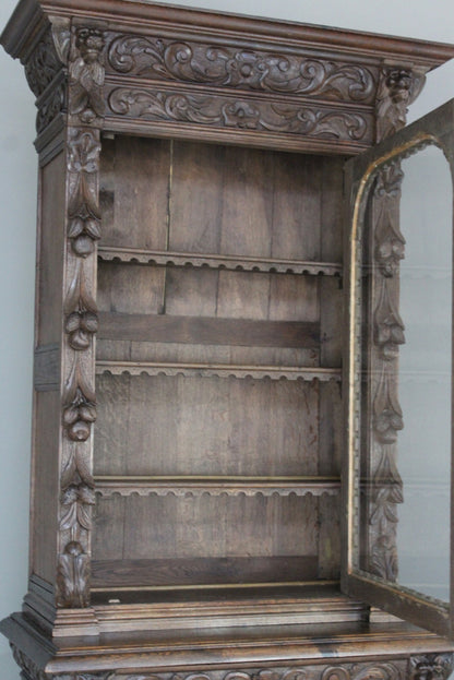 Antique Victorian Oak Display Cabinet - Kernow Furniture