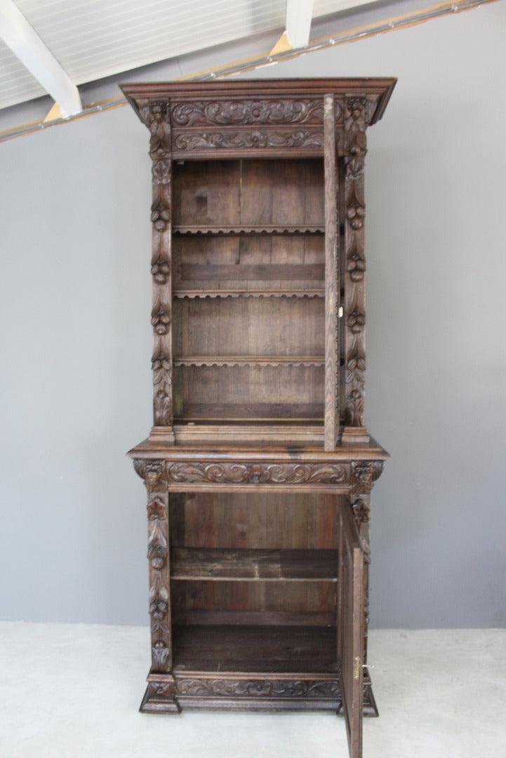 Antique Victorian Oak Display Cabinet - Kernow Furniture