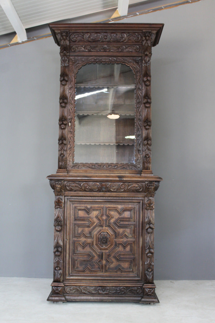 Antique Victorian Oak Display Cabinet - Kernow Furniture