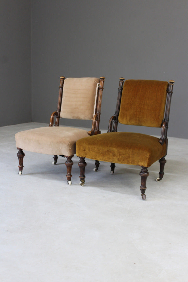 Pair Victorian Nursing Fireside Chairs - Kernow Furniture