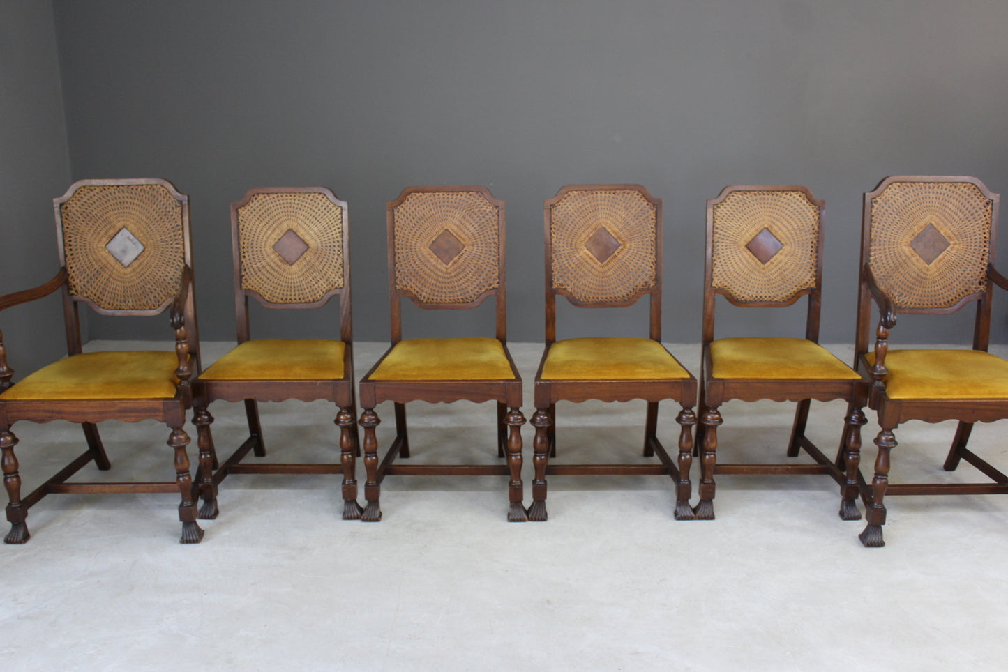 6 Cane Deco Style Dining Chairs - Kernow Furniture