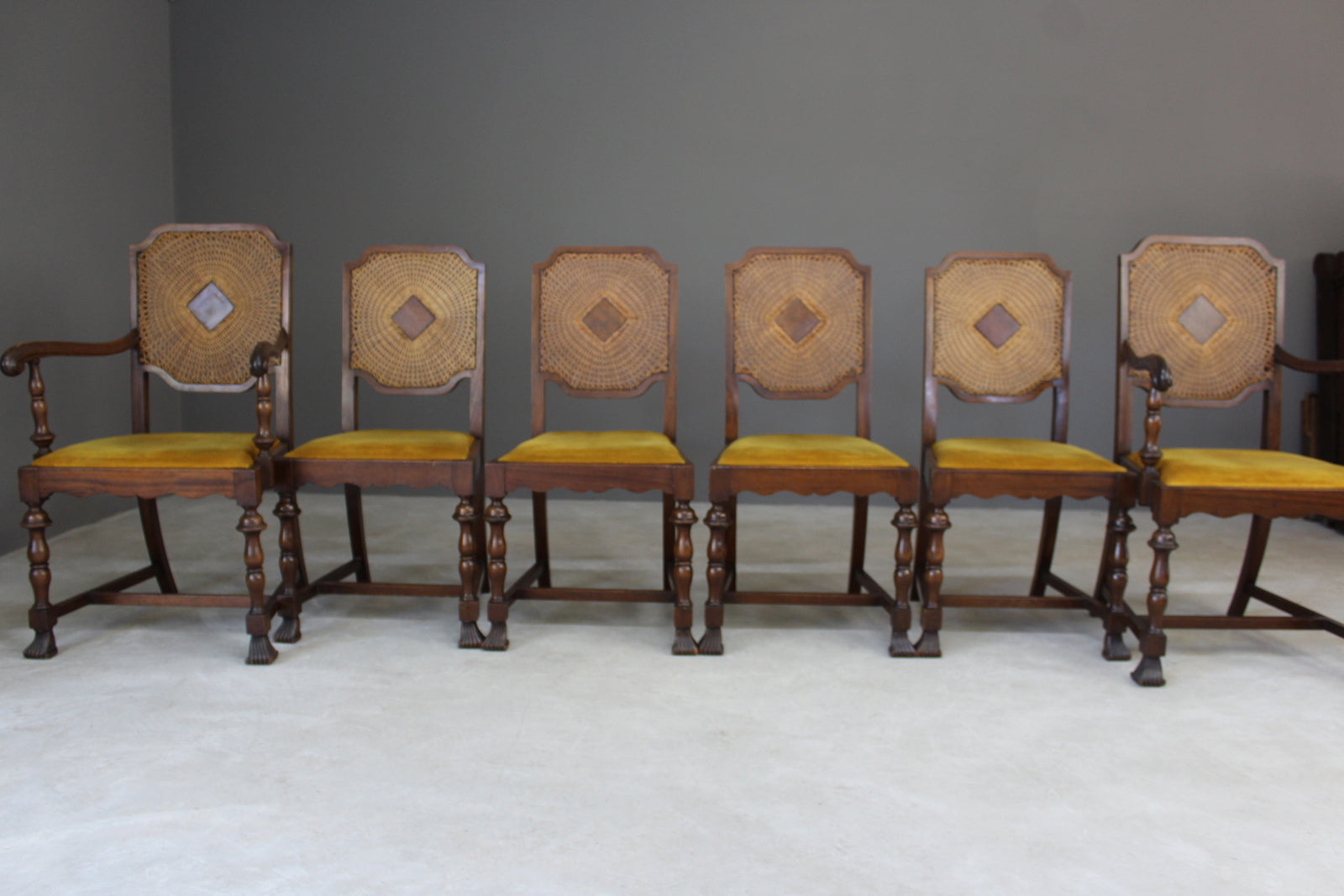 6 Cane Deco Style Dining Chairs - Kernow Furniture