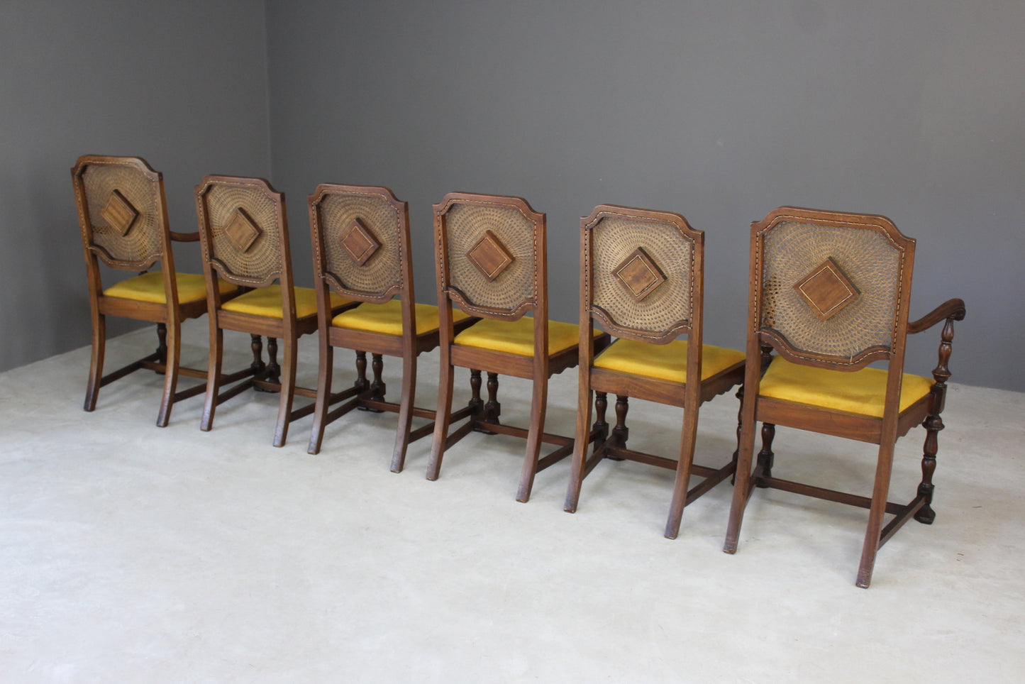 6 Cane Deco Style Dining Chairs - Kernow Furniture