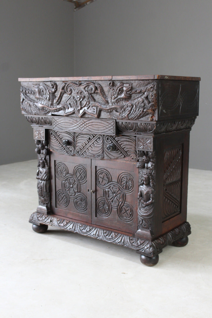 Oak Bureau Early 16th Century Carvings - Kernow Furniture