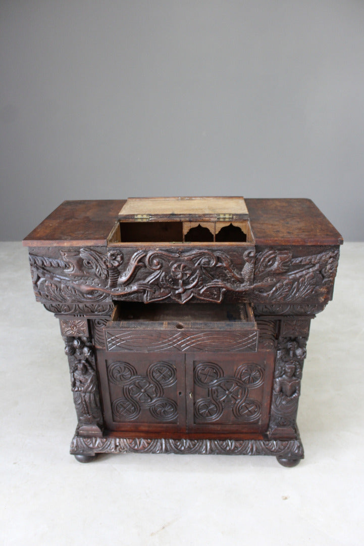 Oak Bureau Early 16th Century Carvings - Kernow Furniture