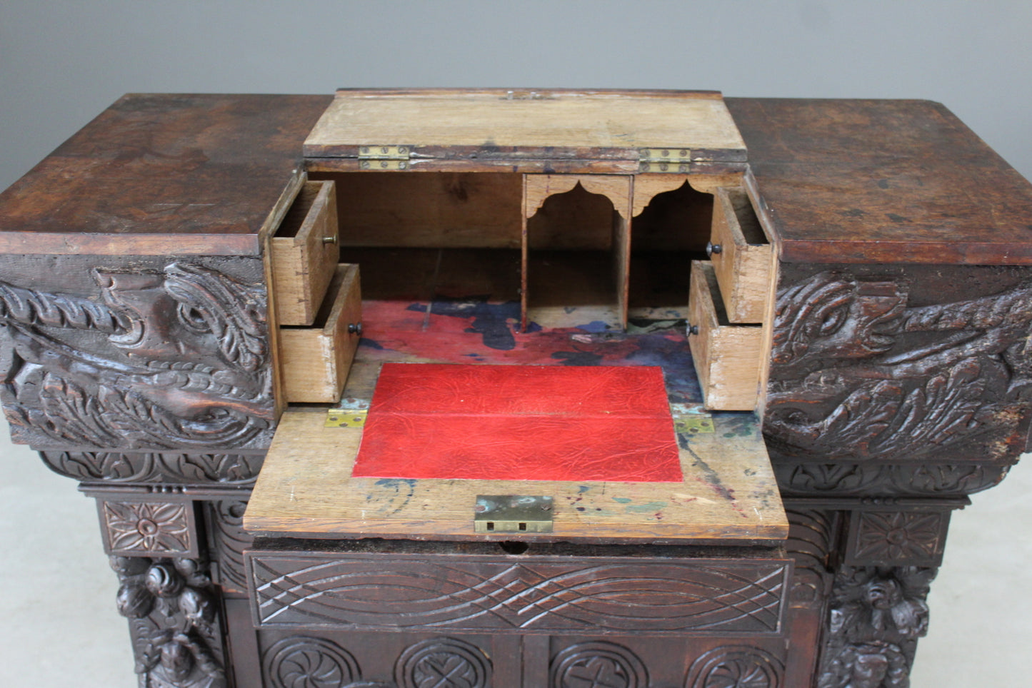 Oak Bureau Early 16th Century Carvings - Kernow Furniture